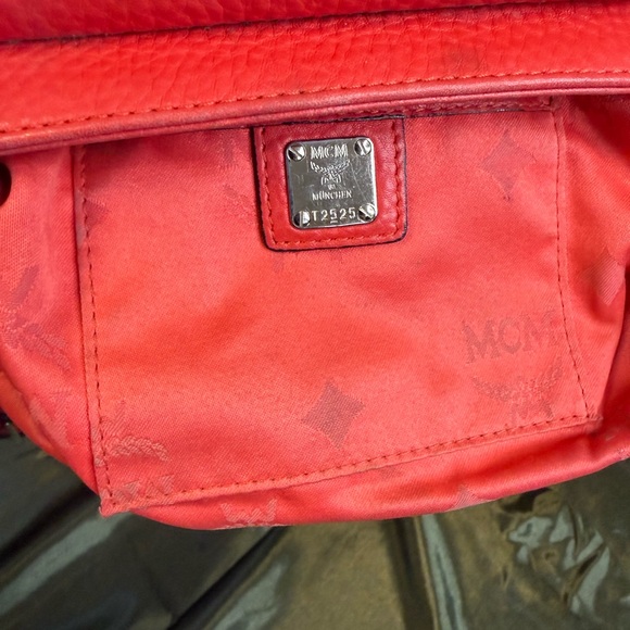 MCM Pebbled Leather Crossbody Bag – Bright Coral/Red – Whipstitch Trim - Picture 6 of 15